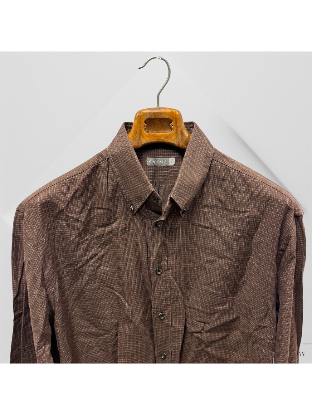 Canali 1934 Dress Shirt Mens Brown 16.5 XL Checked Plaid Made In Italy Business